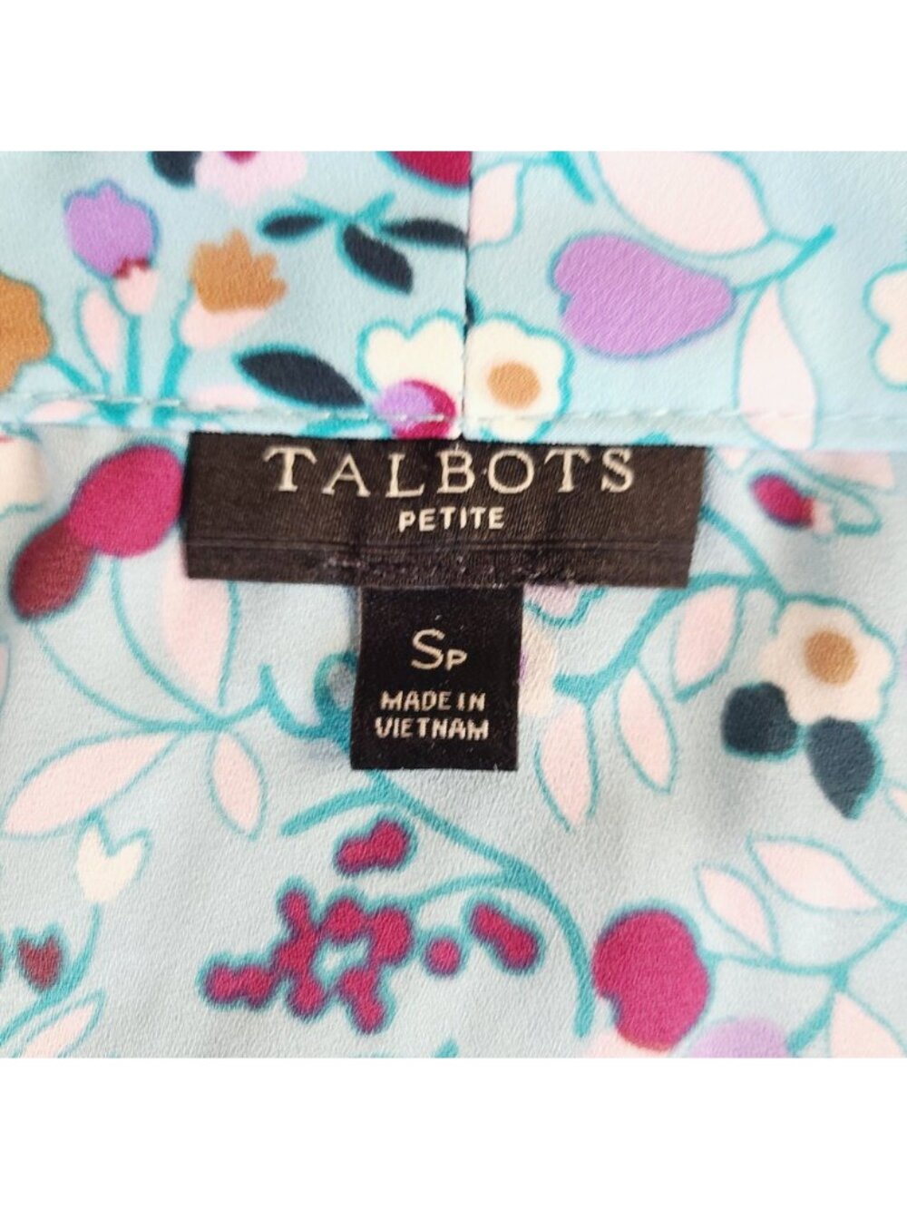 Talbots Petite Floral Tie-Neck Short Flutter Sleeve Blouse Sp Light Blue Floral - Picture 3 of 6